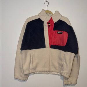 Columbia Sherpa PullOver - Cream, navy, and pink